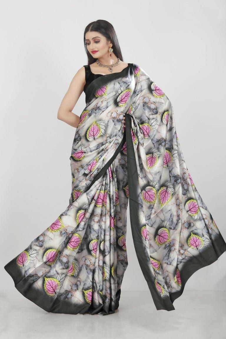 Aayaa Designer Printed Satin Saree - Multi Color | Grocsy