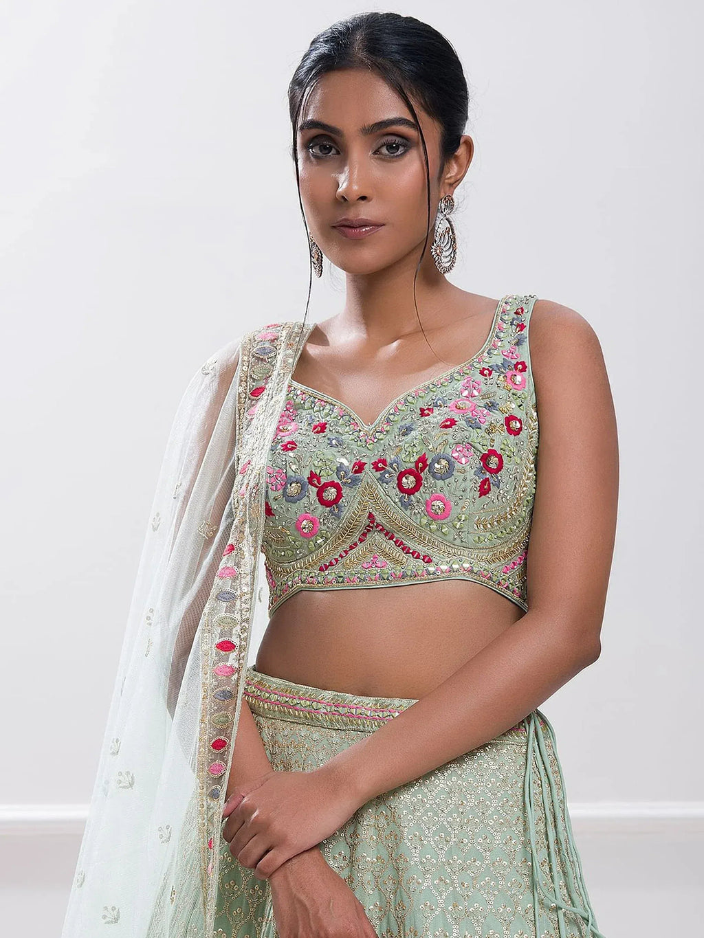 Tulsi Art Stunning Pista Green Sequins Georgette Traditional Lehenga Choli | Grocsy