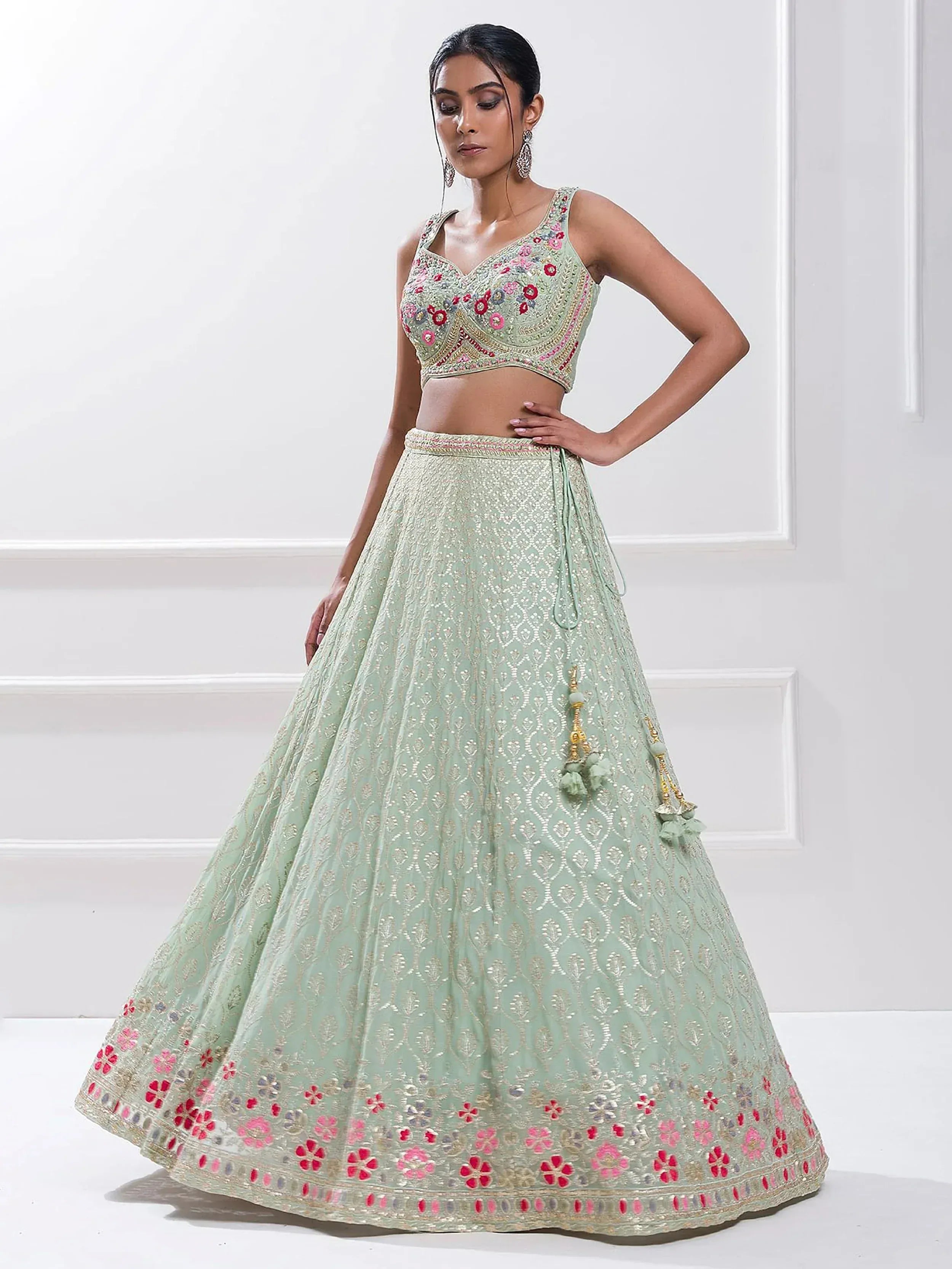 Tulsi Art Stunning Pista Green Sequins Georgette Traditional Lehenga Choli | Grocsy