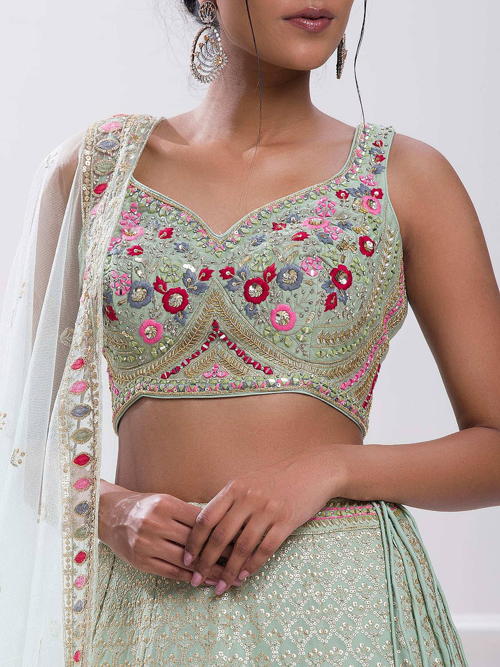 Tulsi Art Stunning Pista Green Sequins Georgette Traditional Lehenga Choli | Grocsy