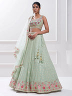 Tulsi Art Stunning Pista Green Sequins Georgette Traditional Lehenga Choli | Grocsy