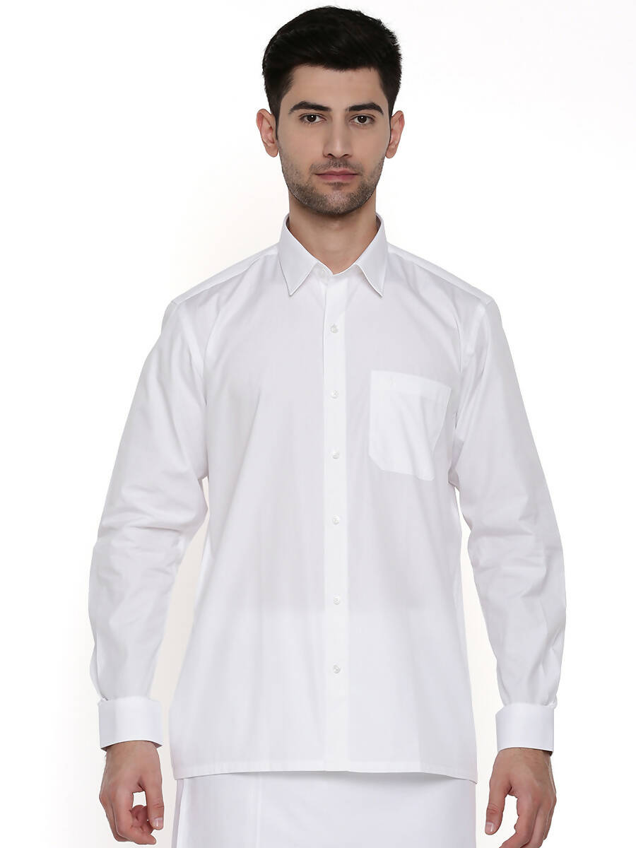 Ramraj Cotton Mens Full Sleeve Formal 100 % Cotton White Shirt | Grocsy