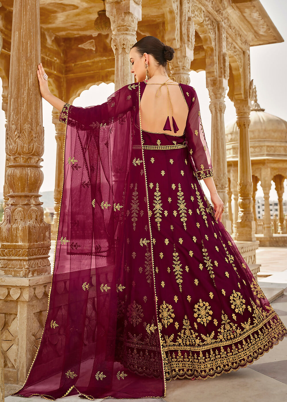 Heavy Stone Embroidered Wine Designer Anarkali Suit - Emponline | Grocsy