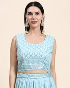 Blue Pure Viscose Georgette Sequence Embroidery work Lehenga Choli with Dupatta - Aakriti | Grocsy