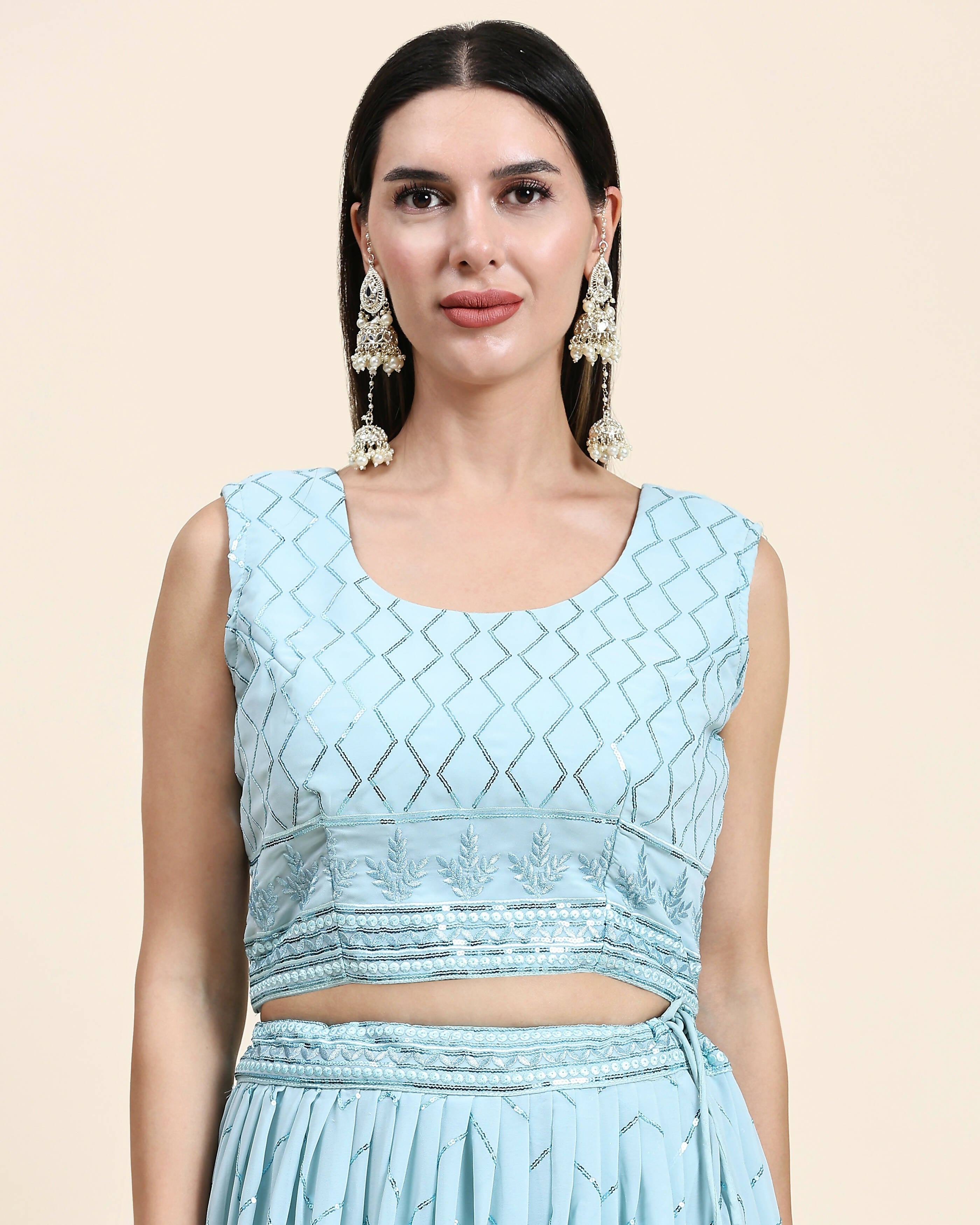 Blue Pure Viscose Georgette Sequence Embroidery work Lehenga Choli with Dupatta - Aakriti | Grocsy