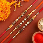 Set of 3 Traditional Pearl Rakhi and Kaju Rolls Box | Grocsy