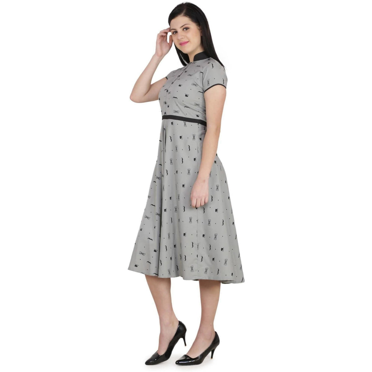Kanoor Women's Grey Frock Style Collar Neck Kurti | Grocsy