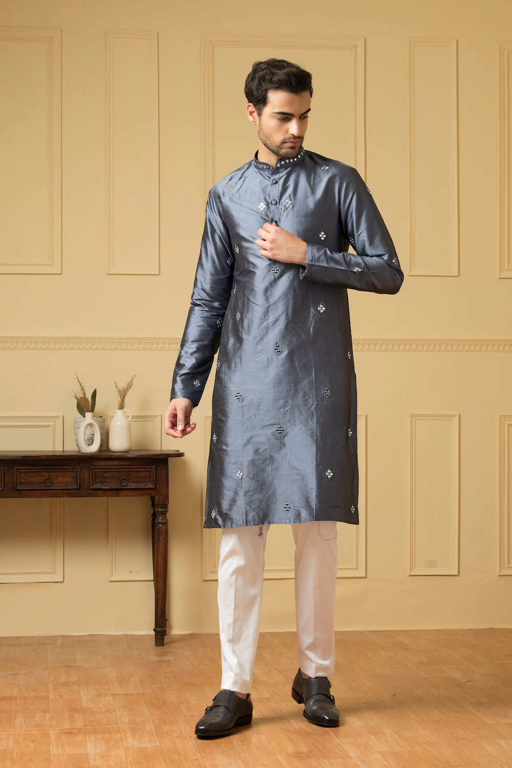 Cobalt Blue Mirror Kurta by Hilo Design | Grocsy