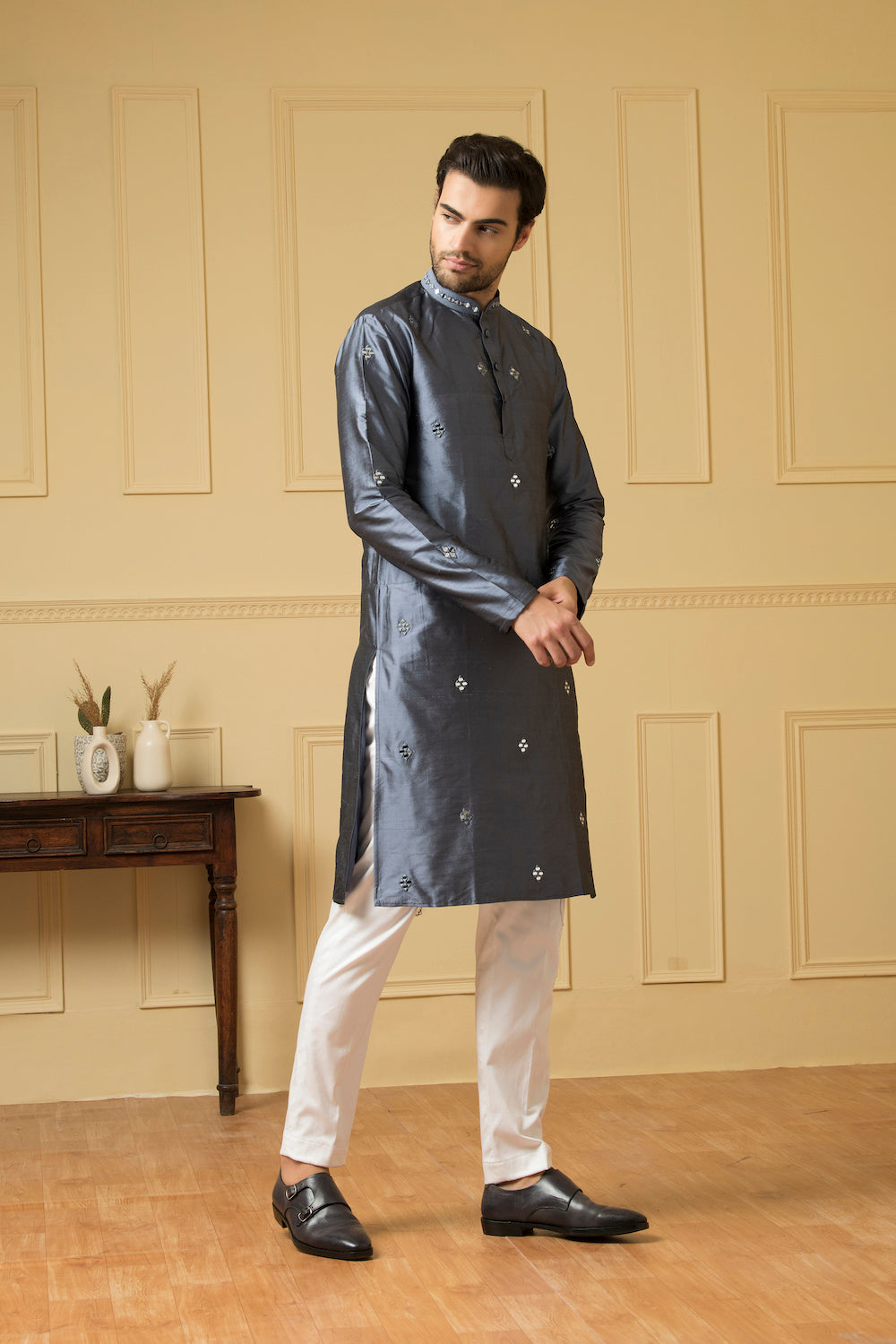 Cobalt Blue Mirror Kurta by Hilo Design | Grocsy