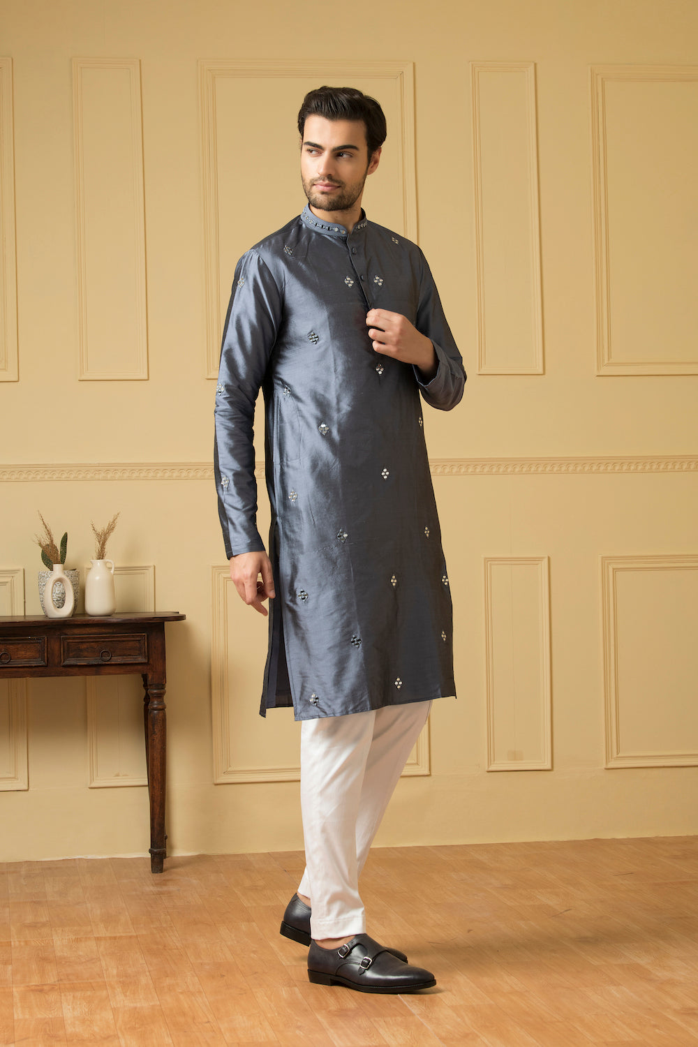Cobalt Blue Mirror Kurta by Hilo Design | Grocsy