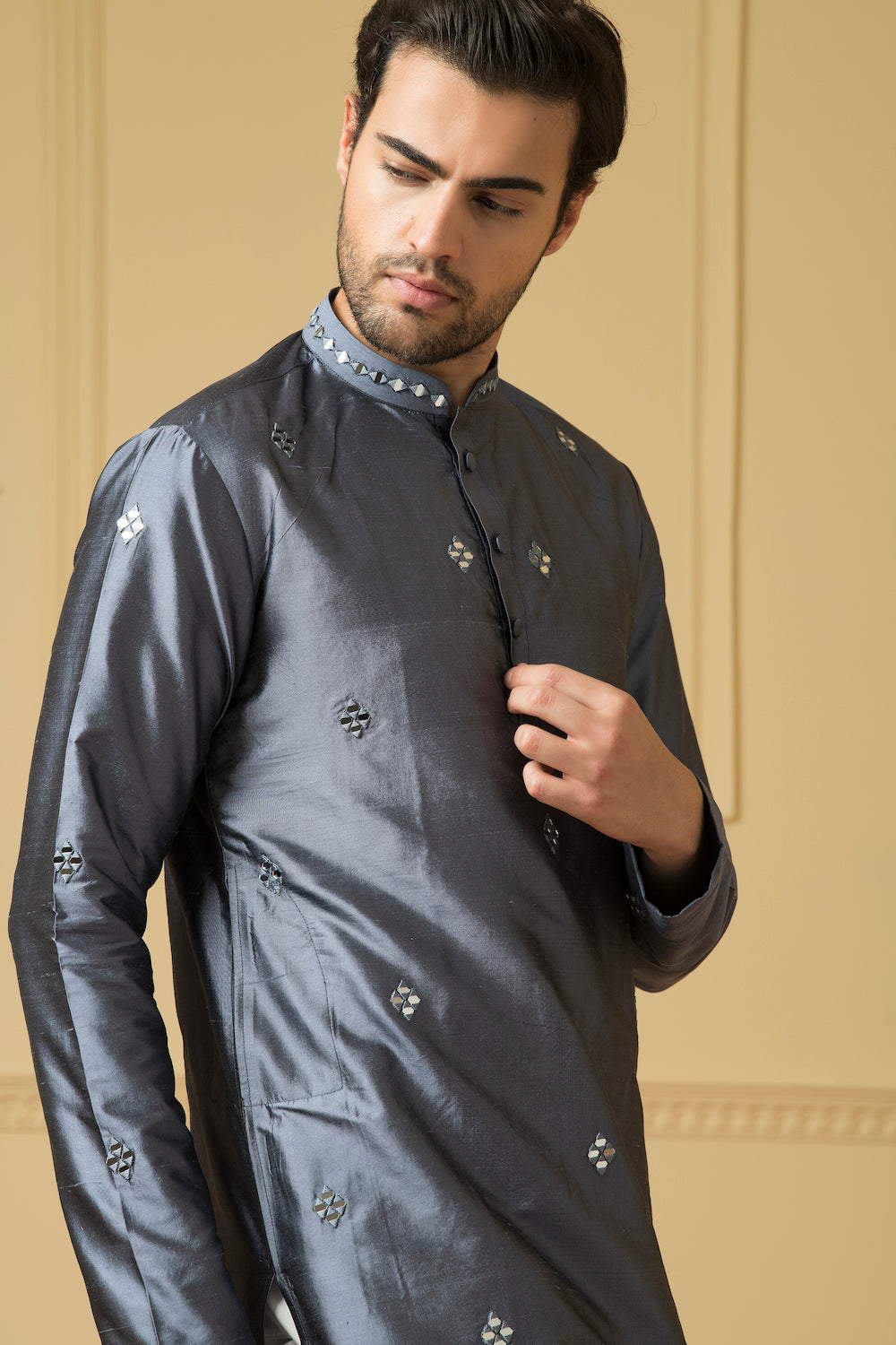 Cobalt Blue Mirror Kurta by Hilo Design | Grocsy