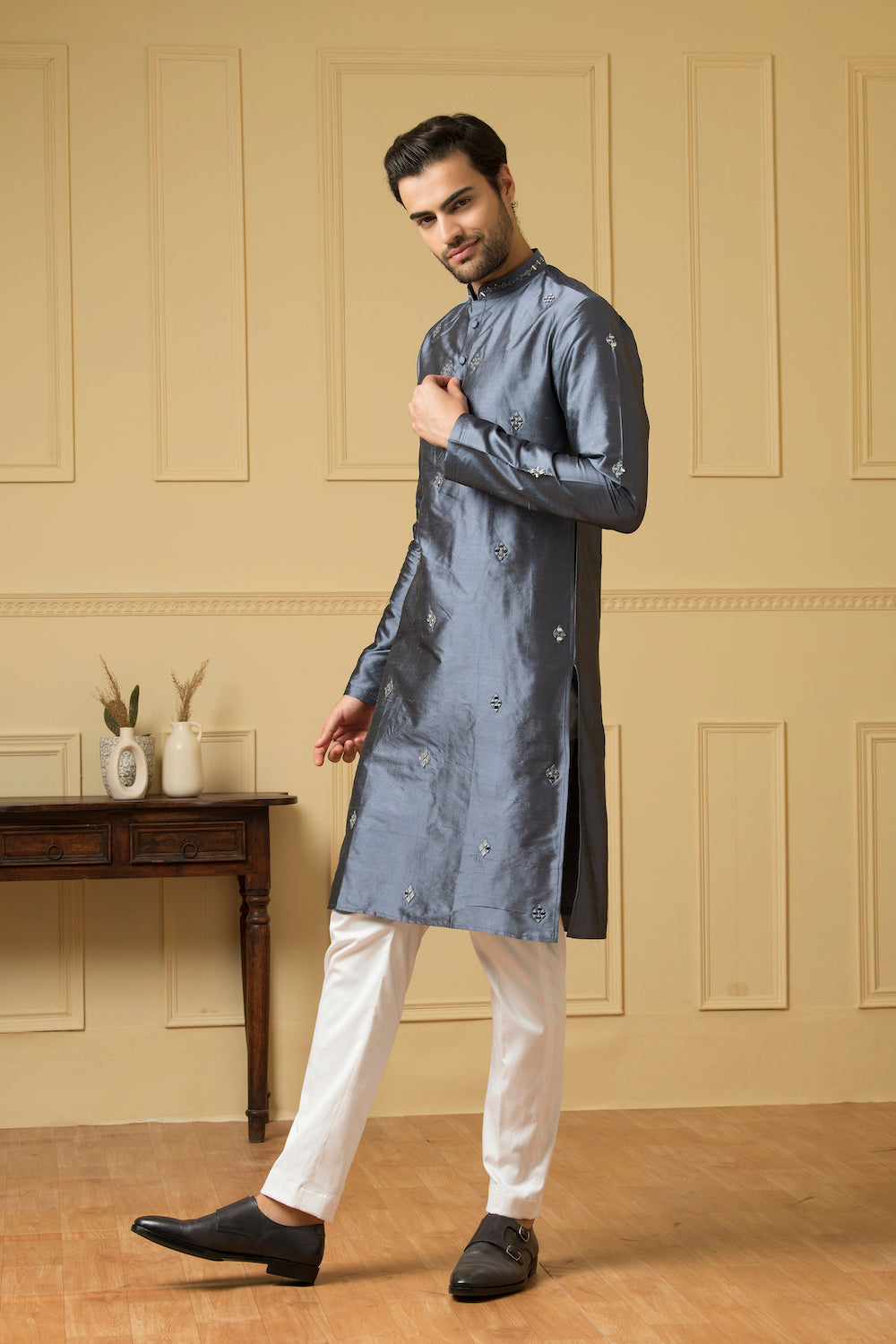 Cobalt Blue Mirror Kurta by Hilo Design | Grocsy