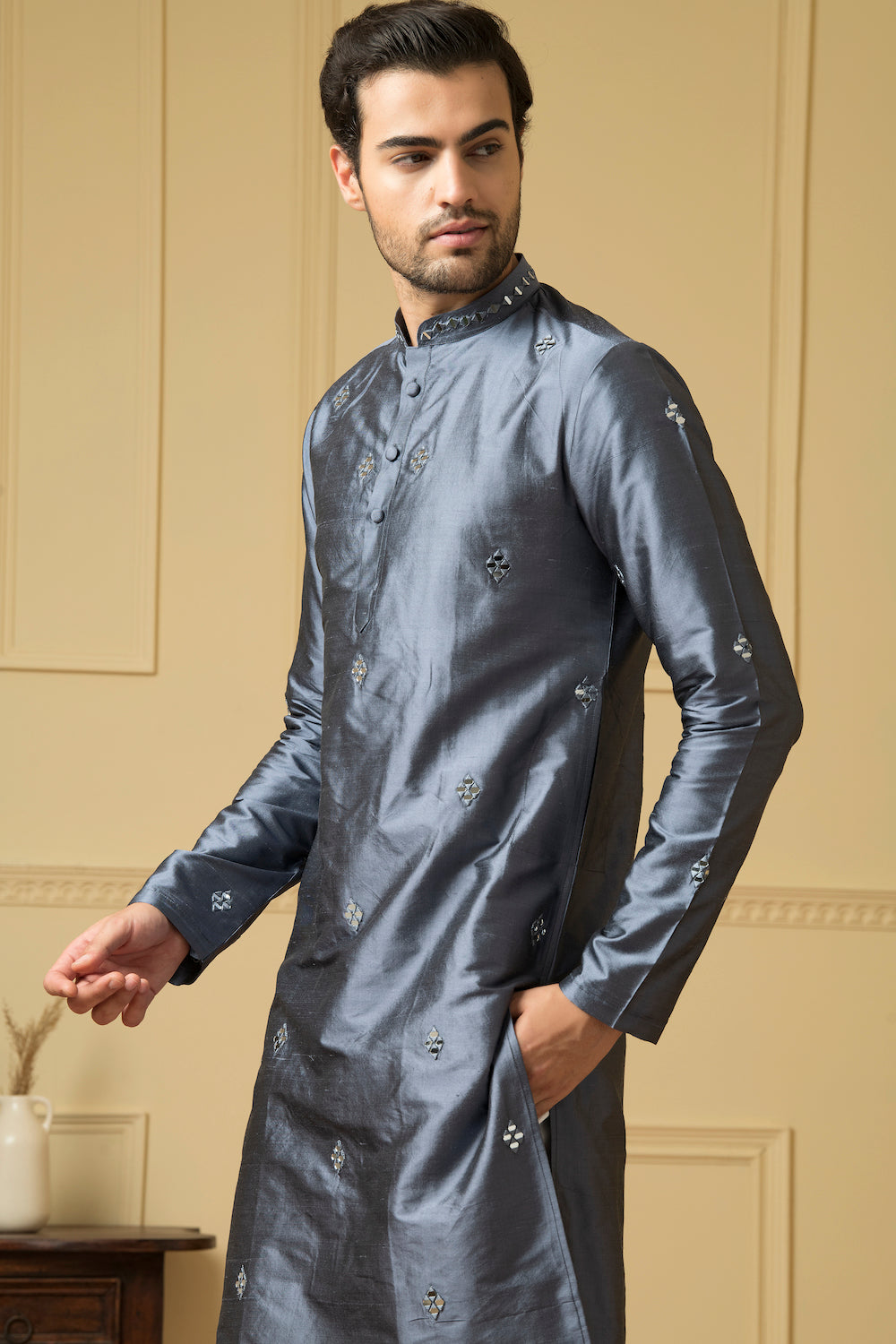 Cobalt Blue Mirror Kurta by Hilo Design | Grocsy