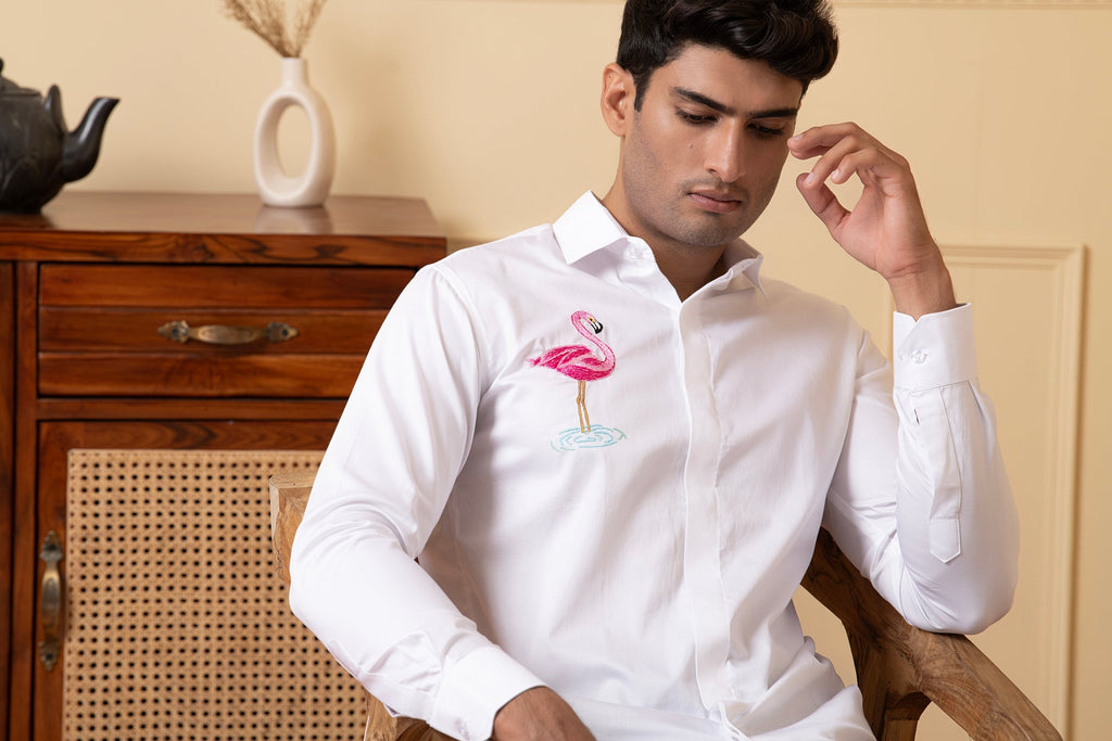 Swan Embroidery Shirt by Hilo Design | Grocsy
