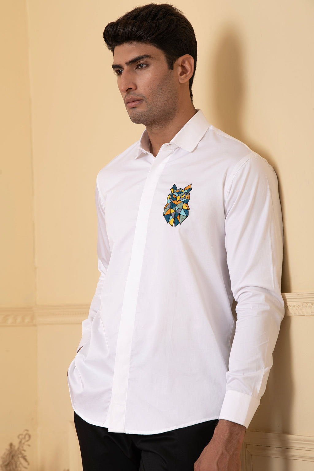 Owl Multicolor Thread Embroidery Shirt by Hilo Design | Grocsy