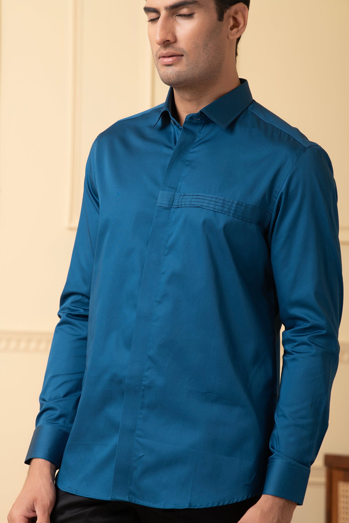 Ragic Blue Pintuck Shirt by Hilo Design | Grocsy
