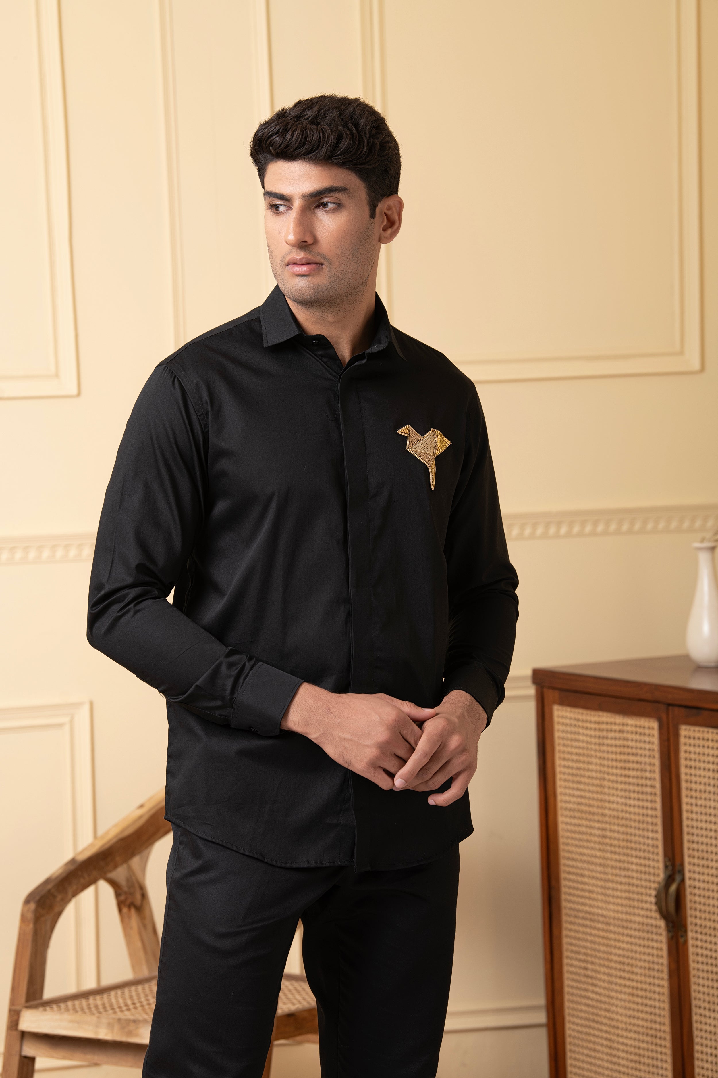 Origami Bird Shaped Embroidery Shirt by Hilo Design | Grocsy