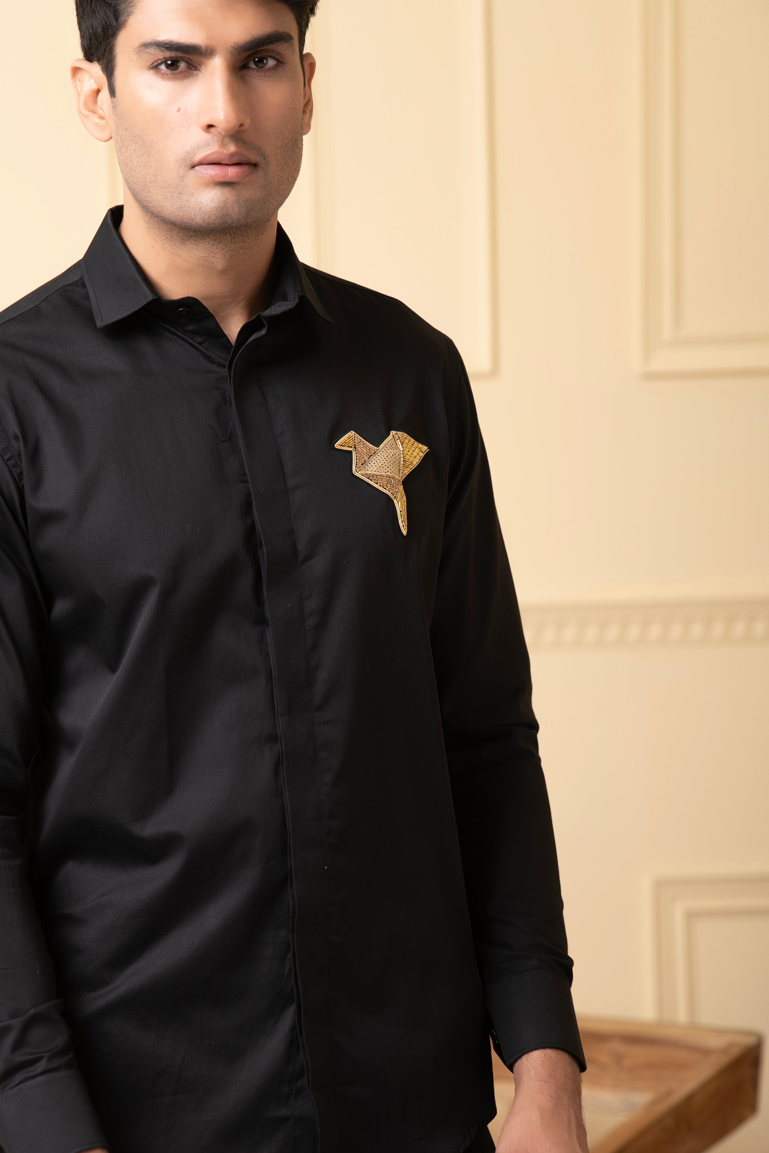 Origami Bird Shaped Embroidery Shirt by Hilo Design | Grocsy