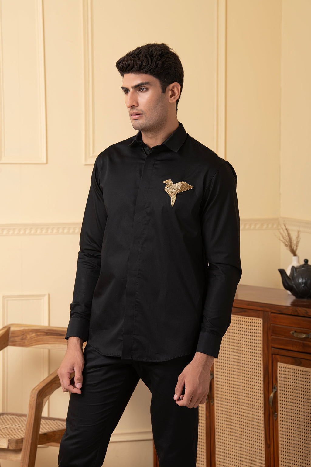 Origami Bird Shaped Embroidery Shirt by Hilo Design | Grocsy