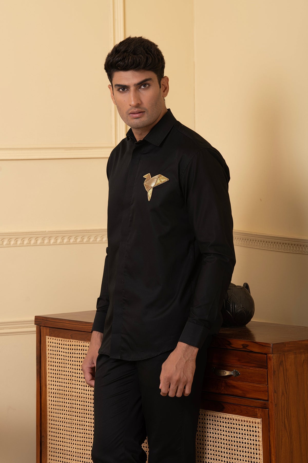 Origami Bird Shaped Embroidery Shirt by Hilo Design | Grocsy