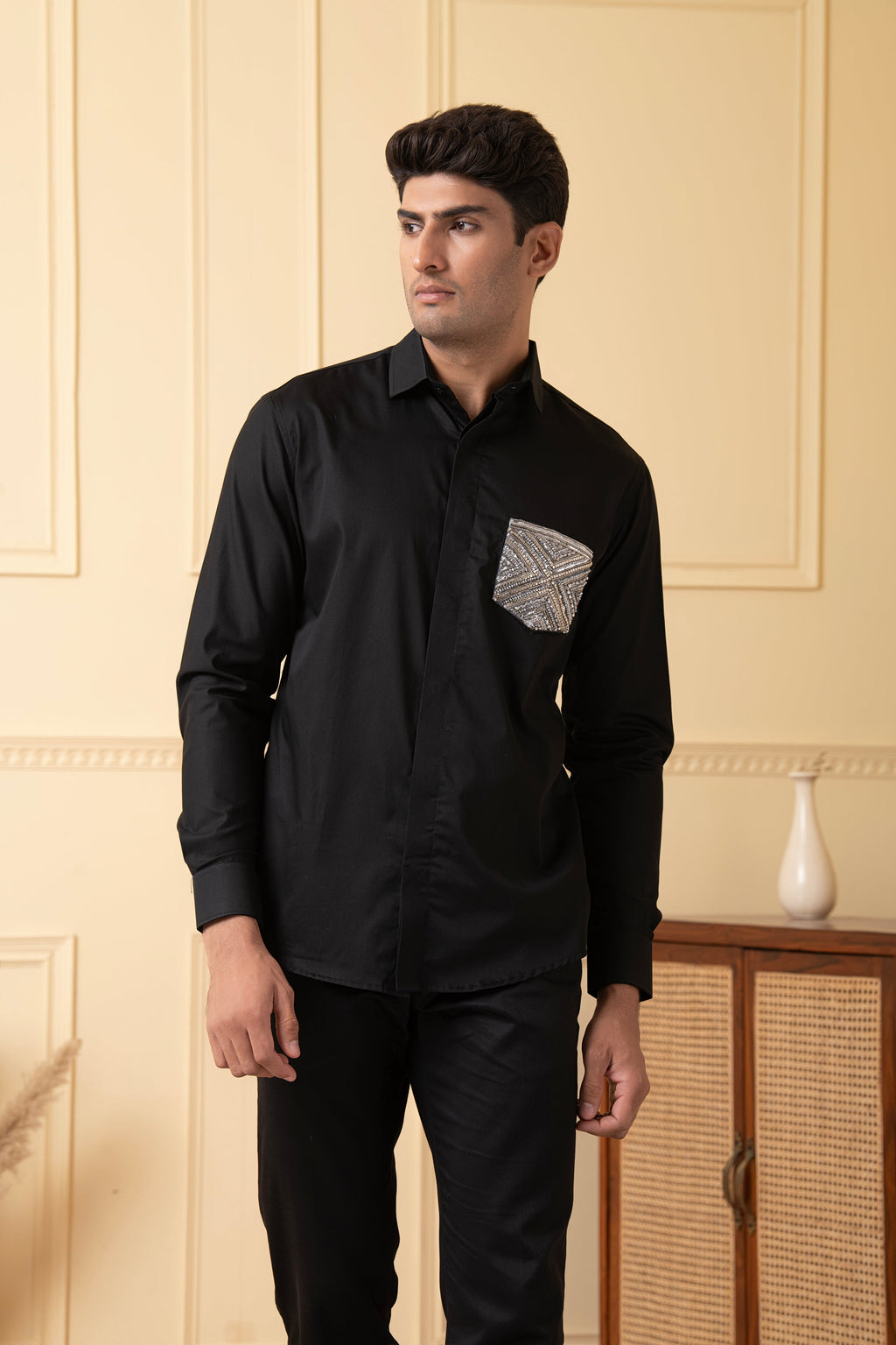 Pocket Embroidery Shirt by Hilo Design | Grocsy