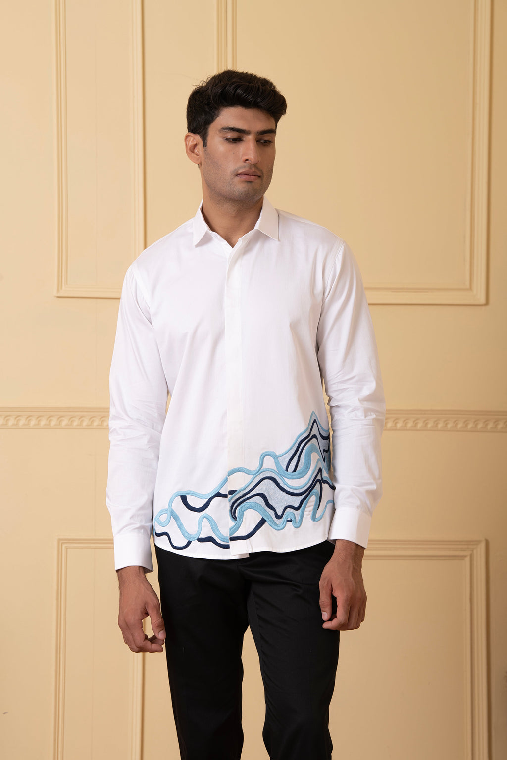Cloud Lines Thread Embroidery Shirt by Hilo Design | Grocsy