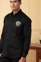 White And Black Heart Shaped Patch Shirt by Hilo Design | Grocsy