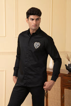 White And Black Heart Shaped Patch Shirt by Hilo Design | Grocsy