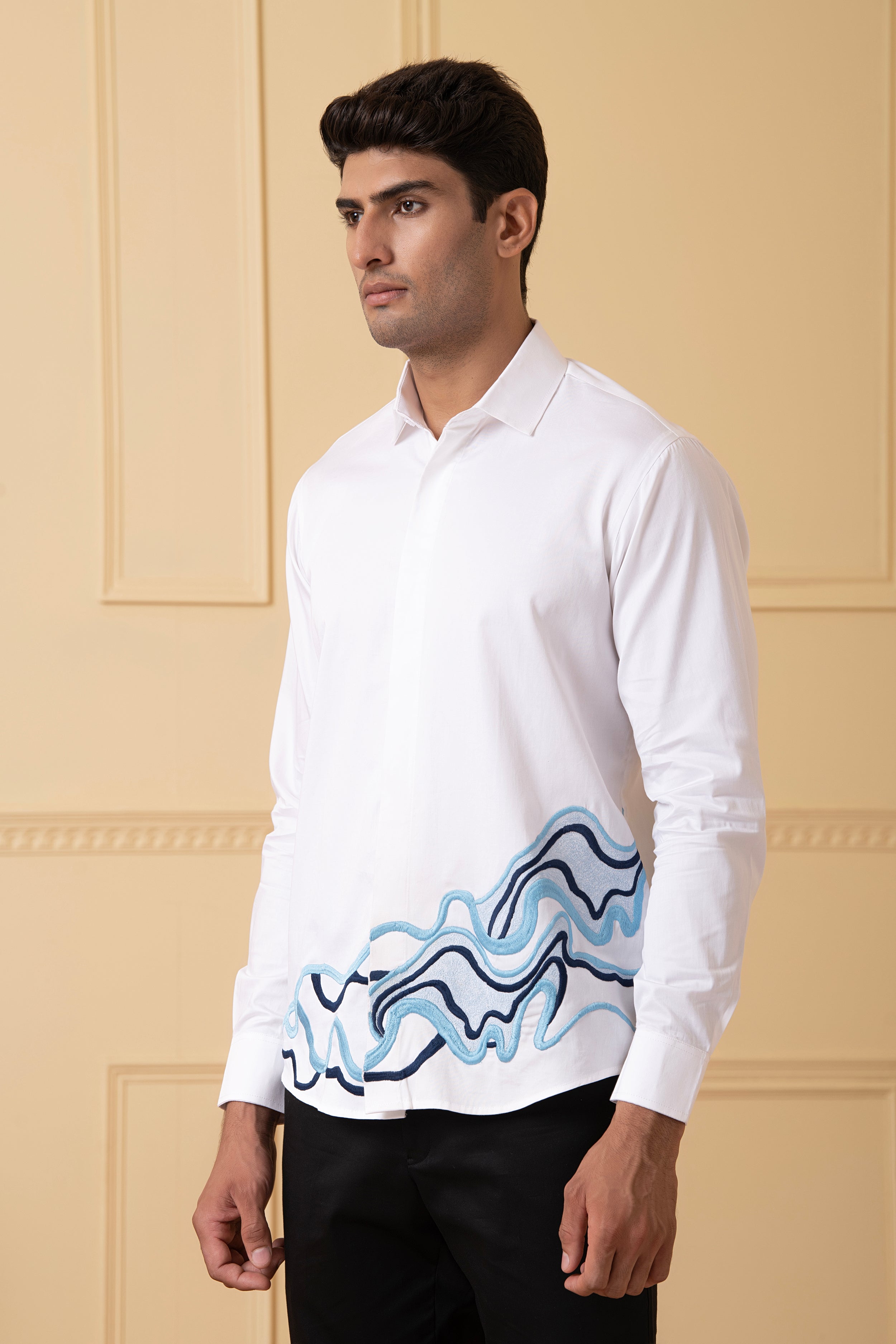 Cloud Lines Thread Embroidery Shirt by Hilo Design | Grocsy