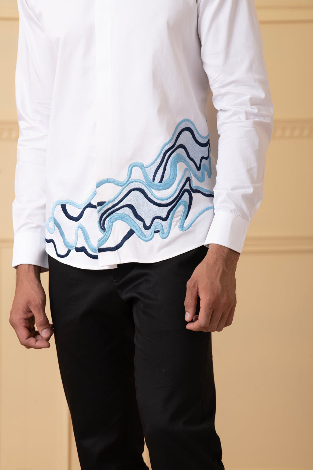 Cloud Lines Thread Embroidery Shirt by Hilo Design | Grocsy