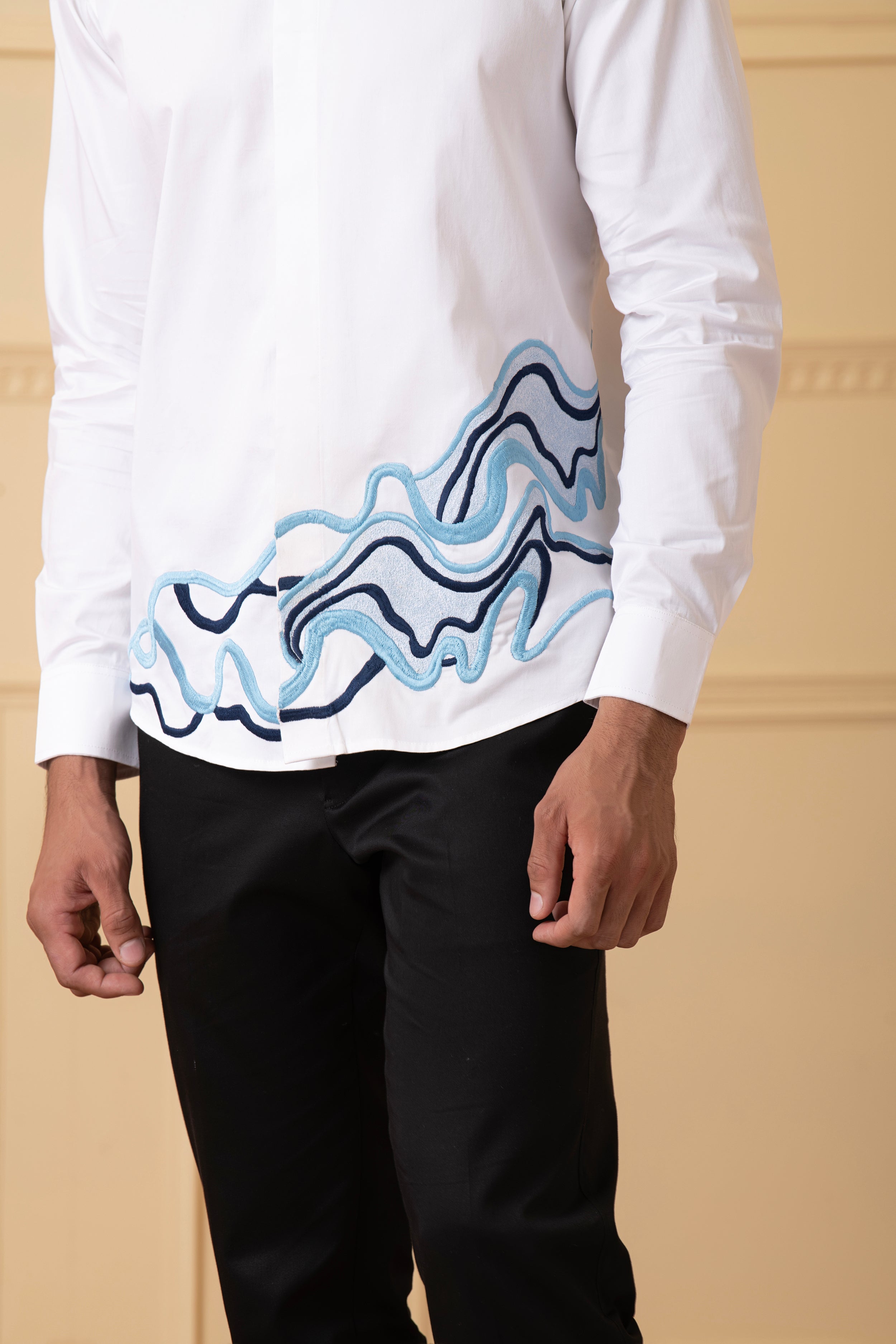Cloud Lines Thread Embroidery Shirt by Hilo Design | Grocsy