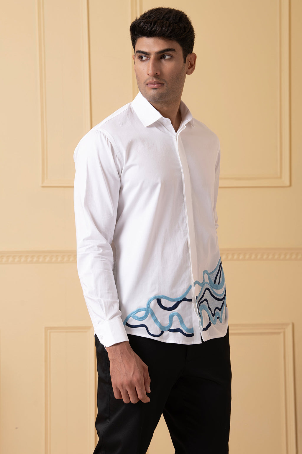 Cloud Lines Thread Embroidery Shirt by Hilo Design | Grocsy