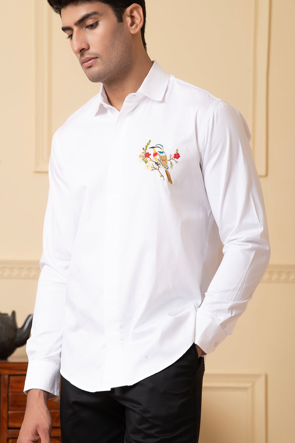 Bird And Stem Embroidery Shirt by Hilo Design | Grocsy
