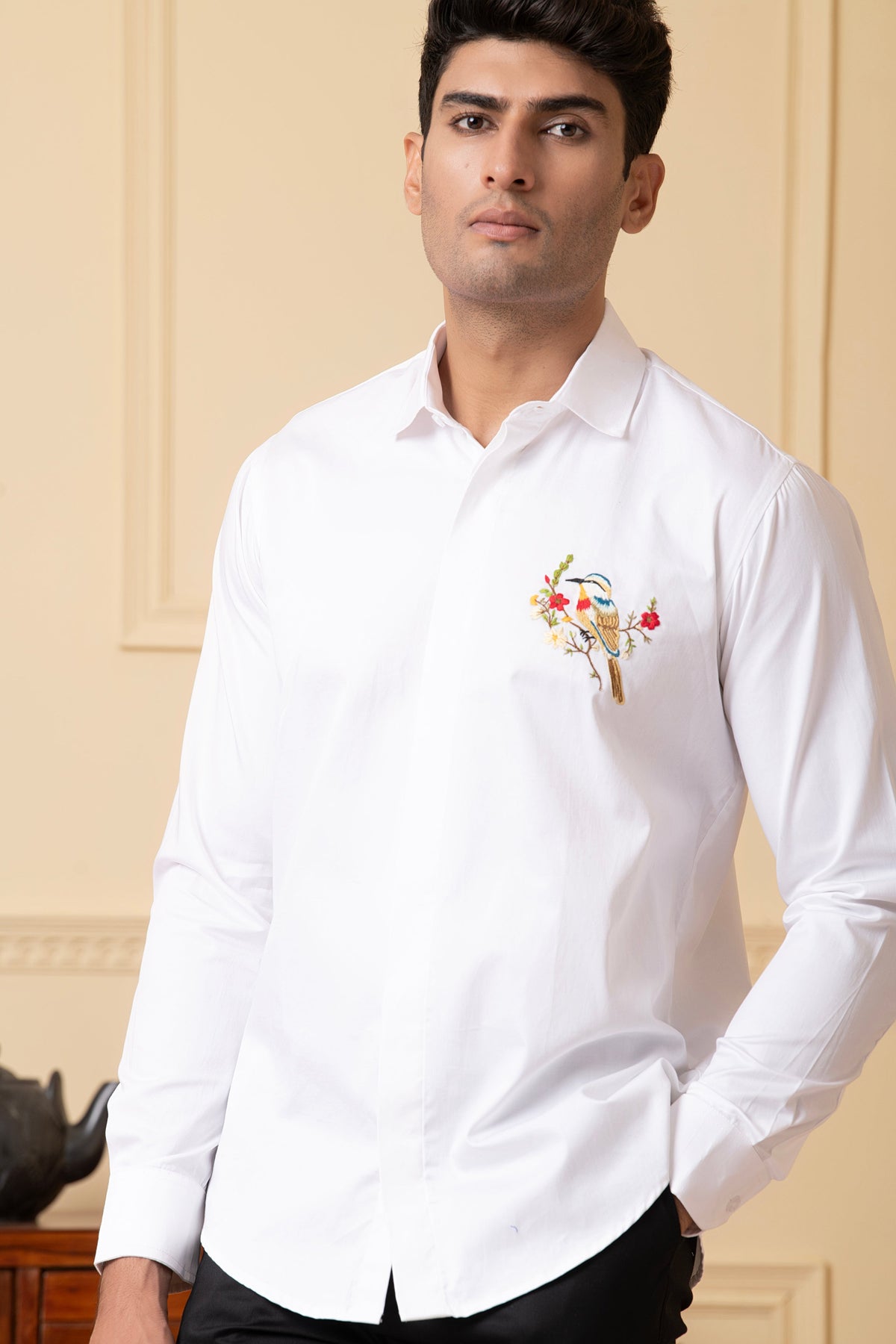 Bird And Stem Embroidery Shirt by Hilo Design | Grocsy