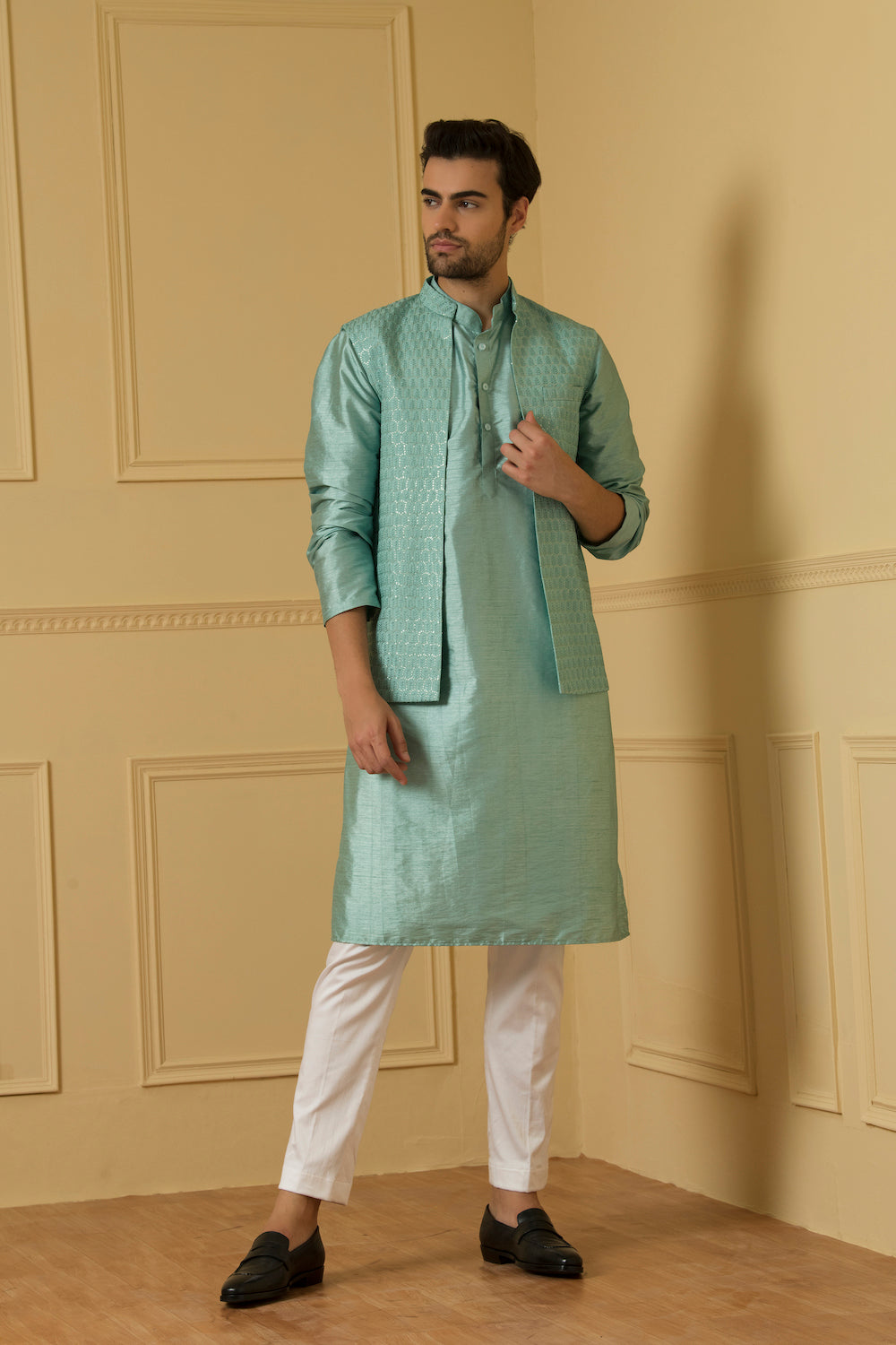 Celeste Designer Men's Nehru Jacket by Hilo Design | Grocsy