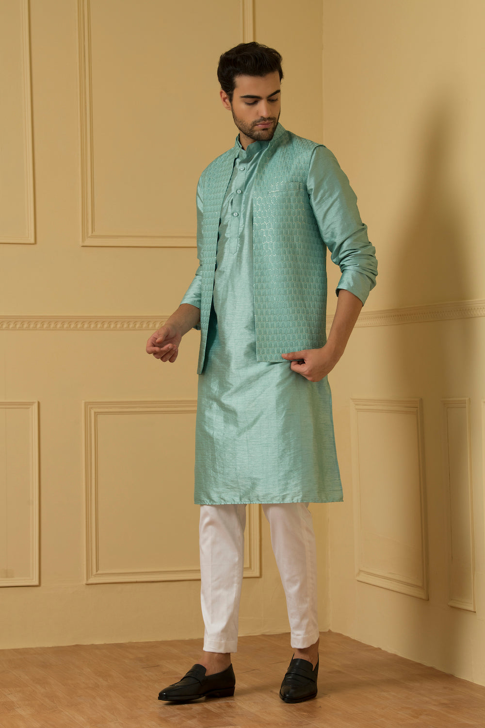 Celeste Designer Men's Nehru Jacket by Hilo Design | Grocsy