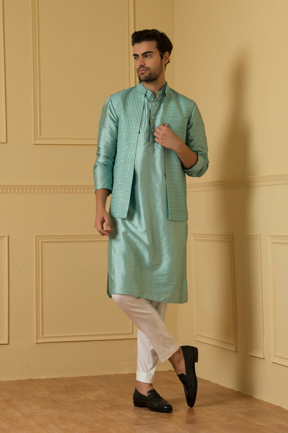 Celeste Designer Men's Nehru Jacket by Hilo Design | Grocsy