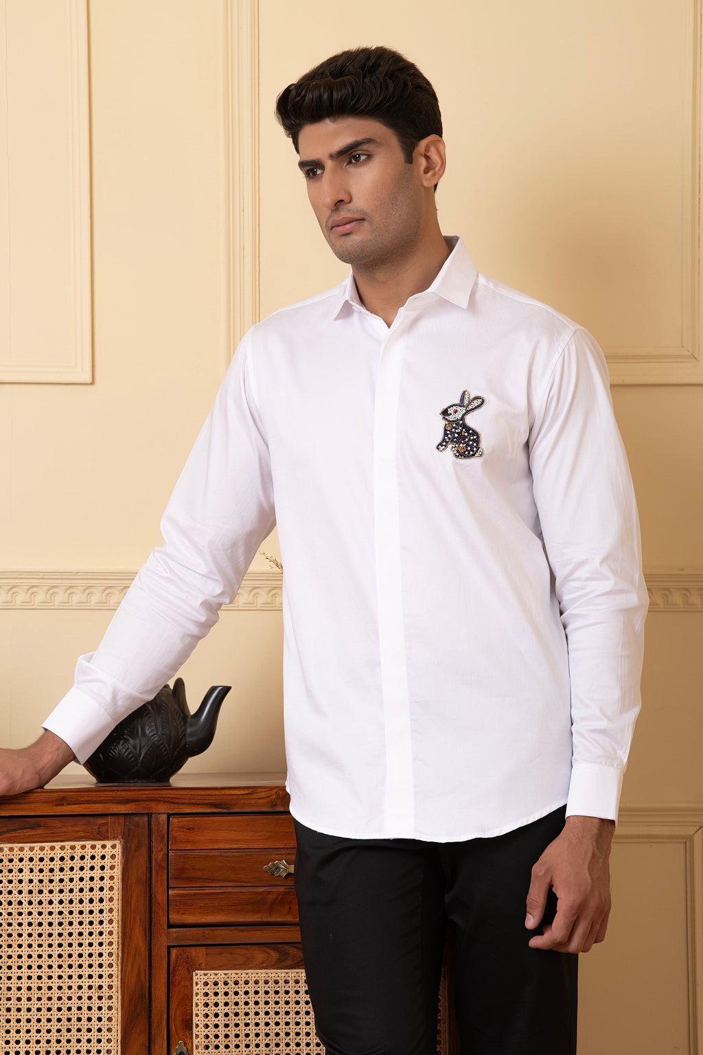 Rabbit Embroidery Shirt by Hilo Design | Grocsy