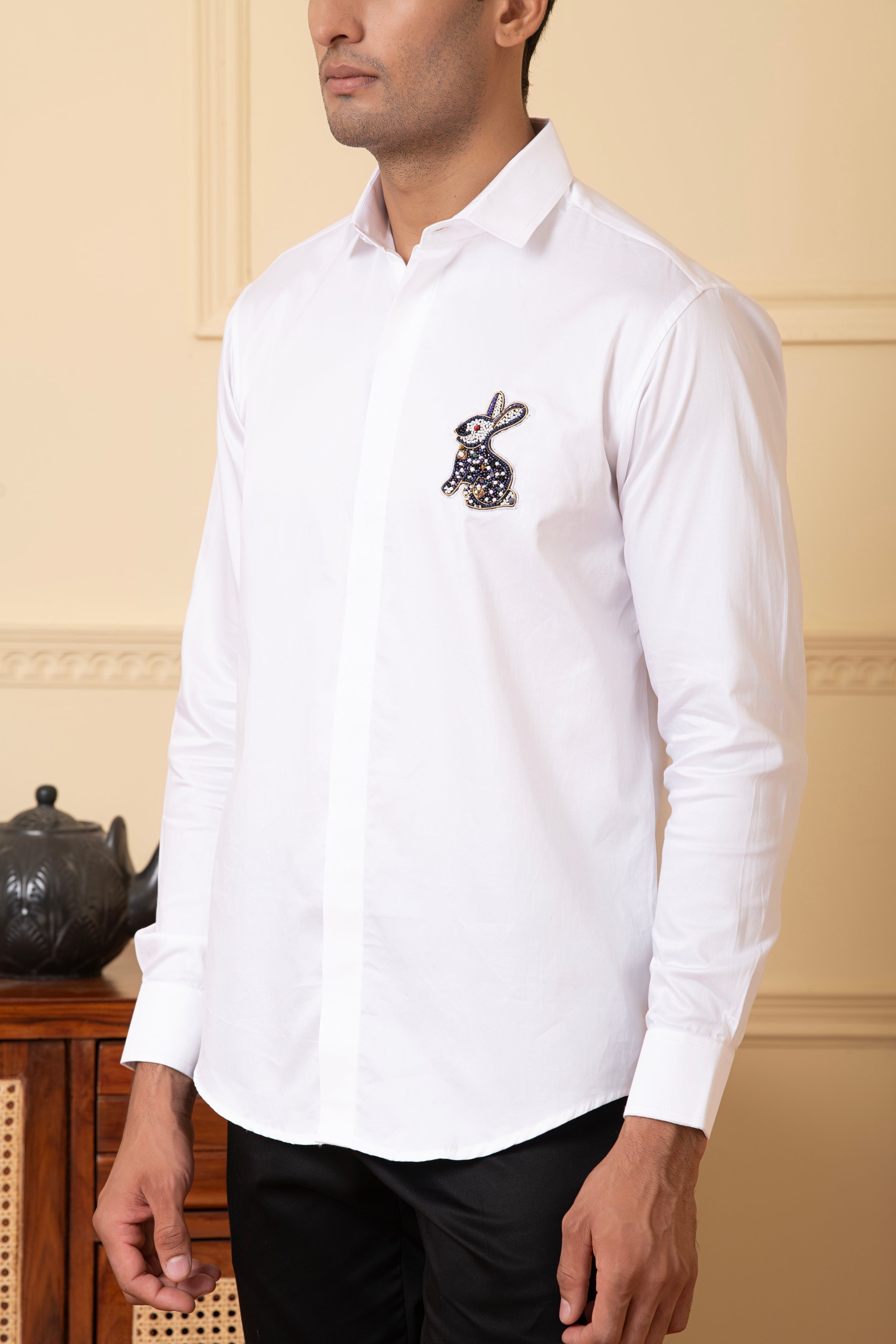 Rabbit Embroidery Shirt by Hilo Design | Grocsy