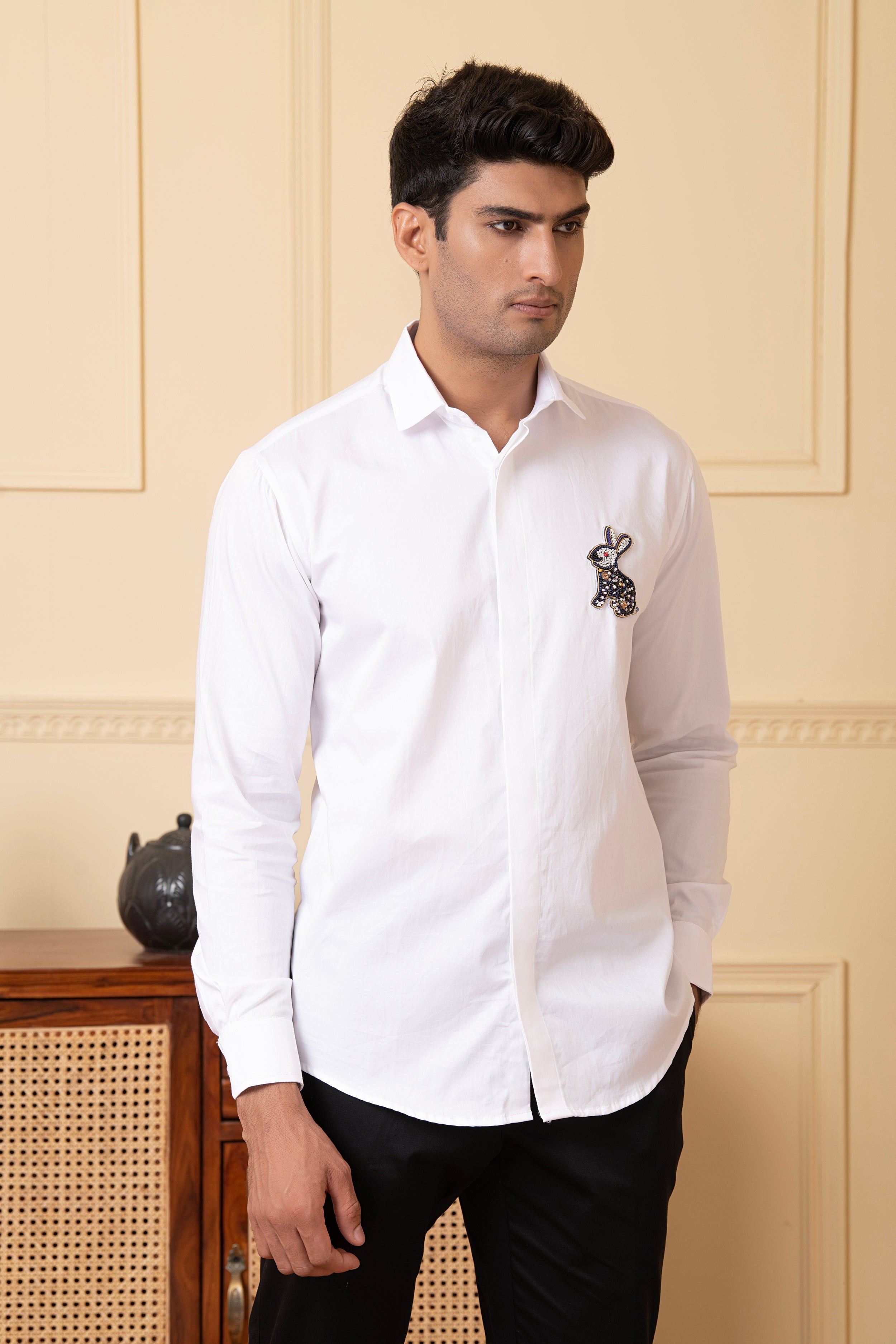 Rabbit Embroidery Shirt by Hilo Design | Grocsy