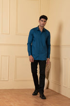 Solid Teal Blue Plain Shirt by Hilo Design | Grocsy