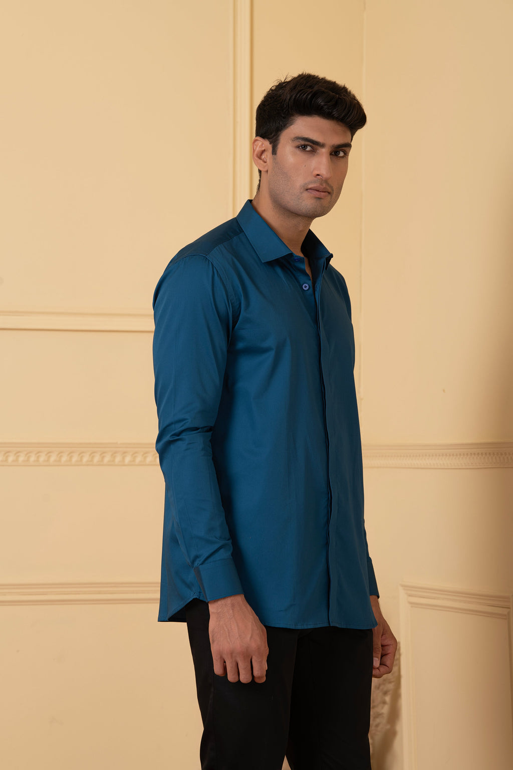Solid Teal Blue Plain Shirt by Hilo Design | Grocsy