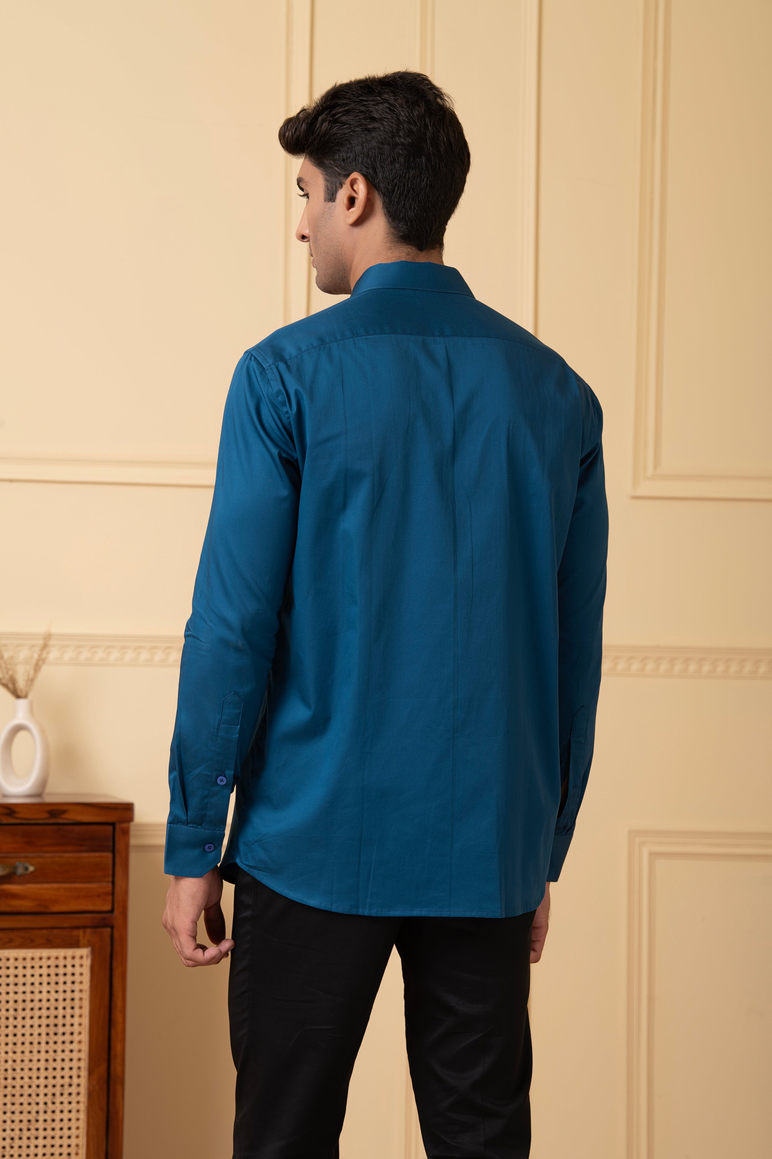 Solid Teal Blue Plain Shirt by Hilo Design | Grocsy