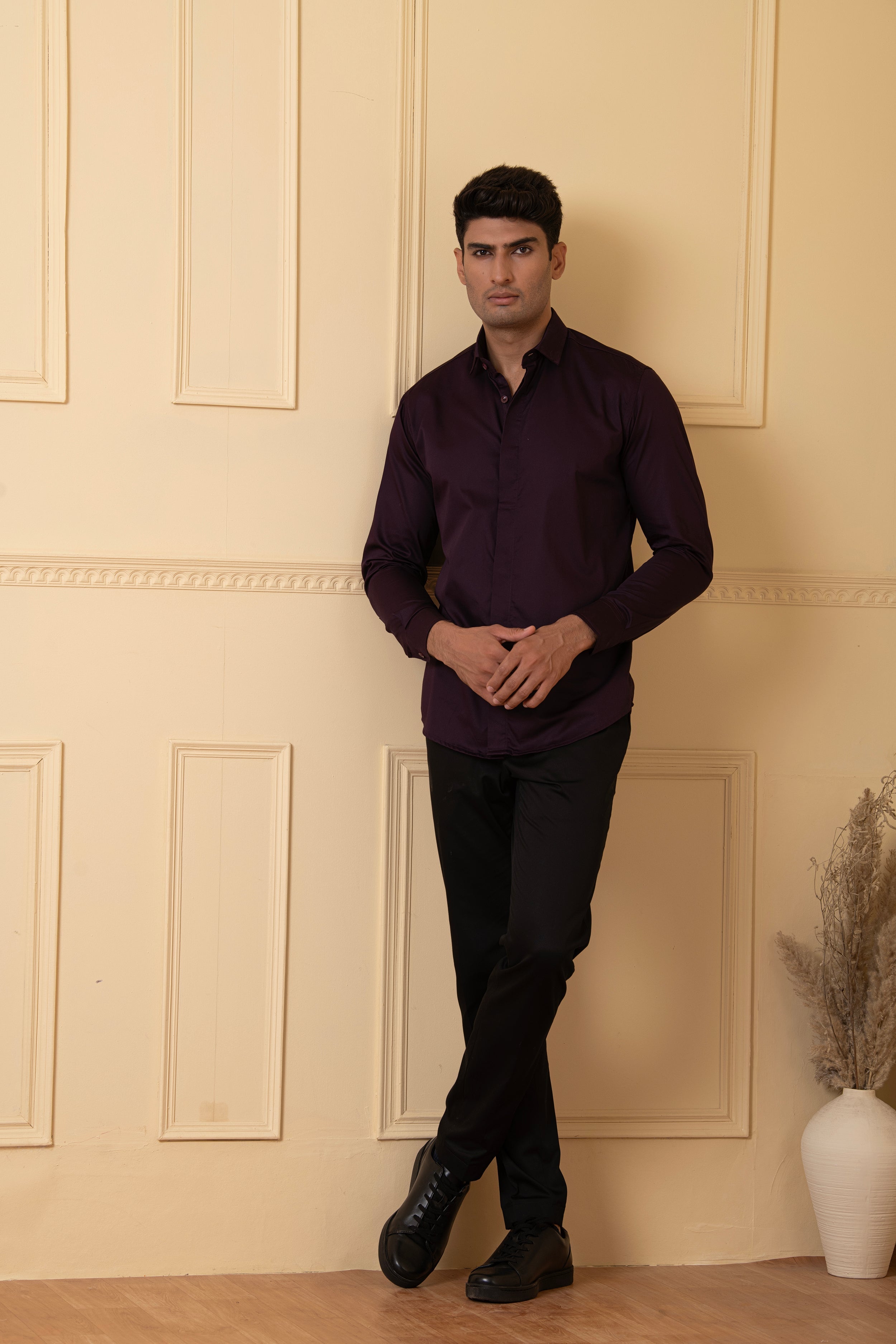 Solid Purple Plain Shirt by Hilo Design | Grocsy