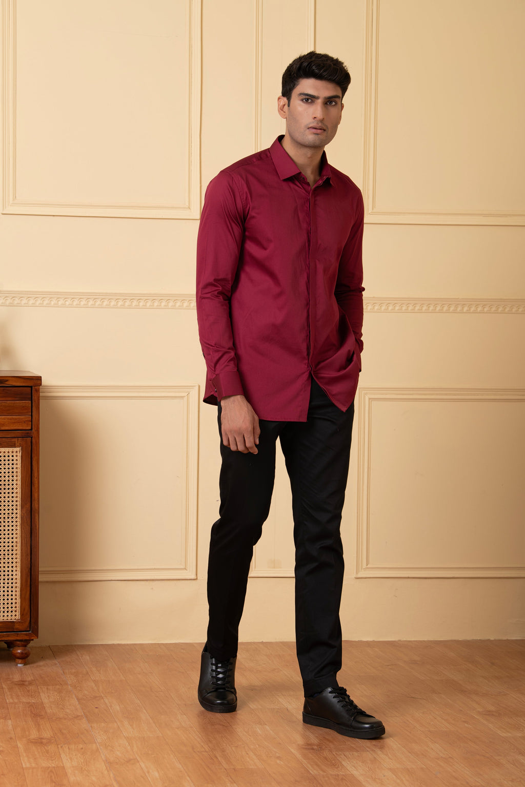 Solid Maroon Plain Shirt by Hilo Design | Grocsy