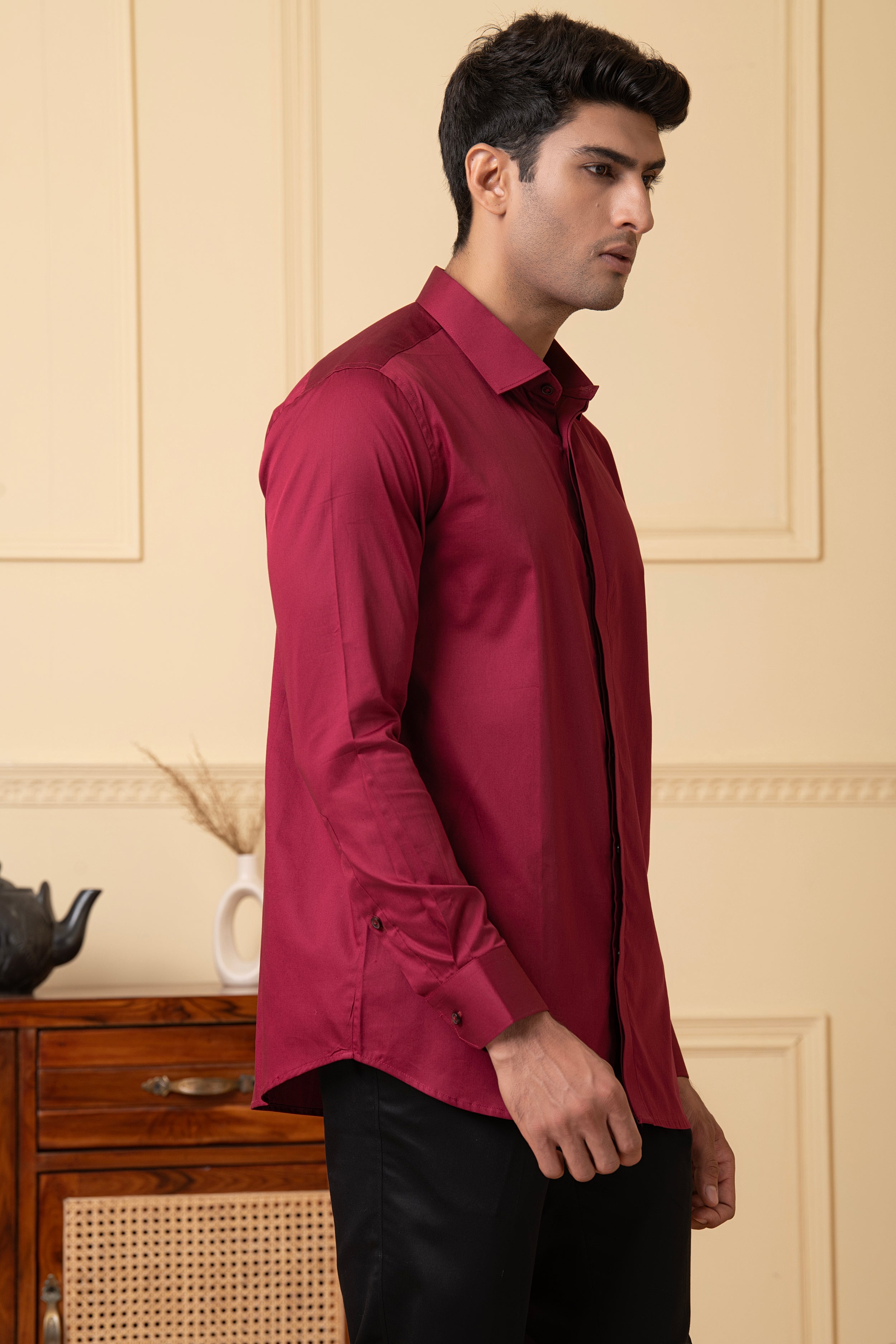 Solid Maroon Plain Shirt by Hilo Design | Grocsy