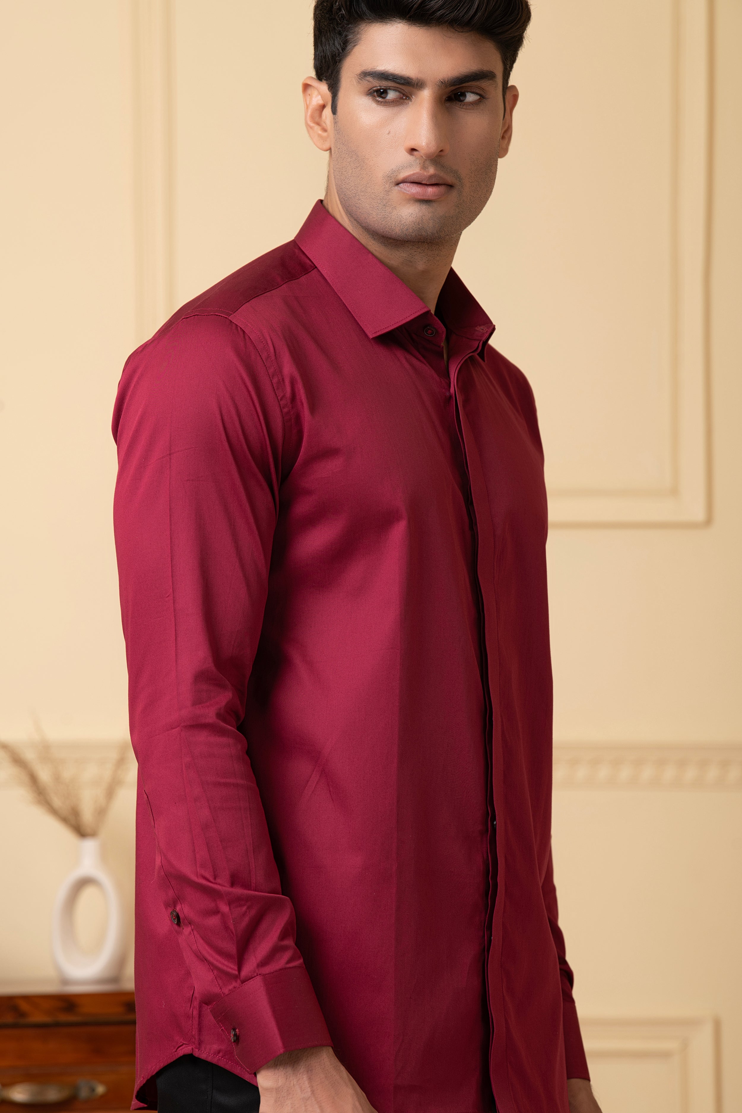 Solid Maroon Plain Shirt by Hilo Design | Grocsy