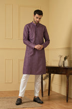 Purple Lucknowi Threadwork Kurta by Hilo Design | Grocsy