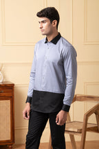 Grey Shirt With Black Patch Below The Pocket, And Black Collar by Hilo Design | Grocsy