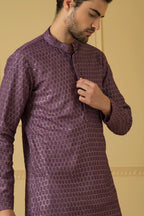 Purple Lucknowi Threadwork Kurta by Hilo Design | Grocsy